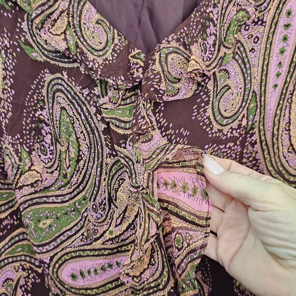 Vintage Y2K Avenue Silk Top Sheer Ruffles Flared Sleeves Jewel Tone Fairy Whimsy - Picture 6 of 11